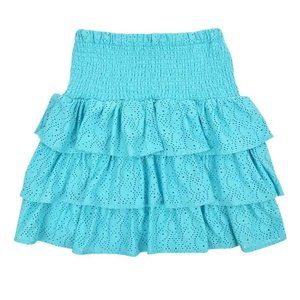 NEW! MICHAEL KORS Eyelet Tiered Ruffle Mini Skirt Turquoise Blue